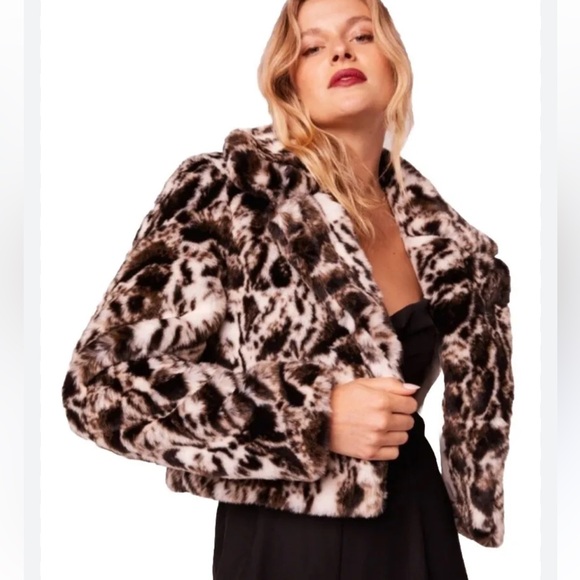 BAND OF THE FREE WILD CAT LEOPARD FAUX FUR OPEN JACKET BLACK BROWN IVORY SIZE S - Picture 2 of 13